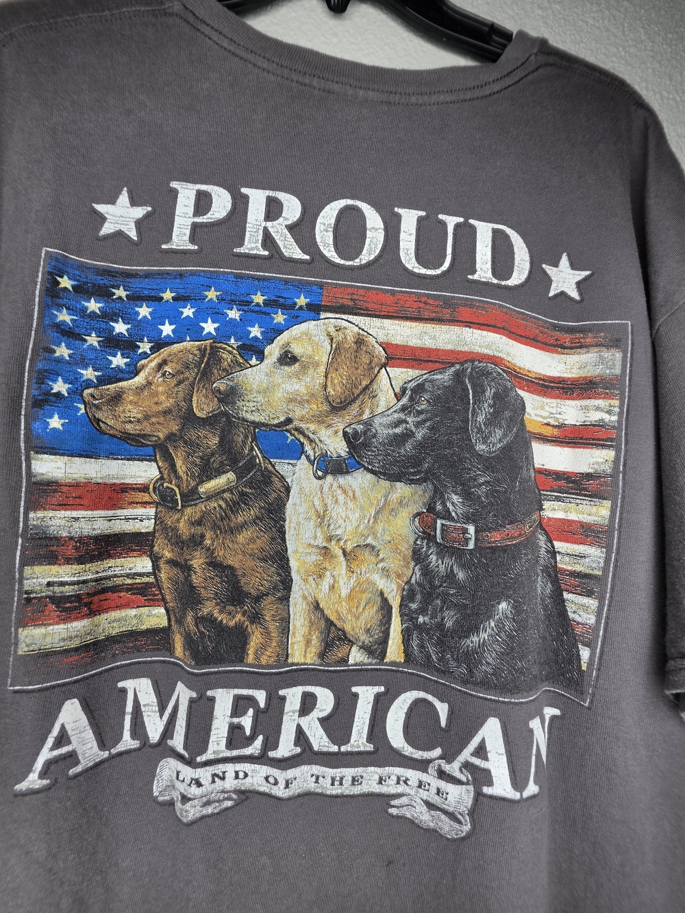 Delta Pro Weight Mens 2XL Gray USA Flag Labrador Dog Graphic Tee Vintage